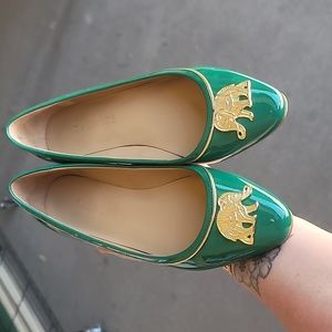 Talbots Rilee Green Leather Elephant Charm Flat 6M